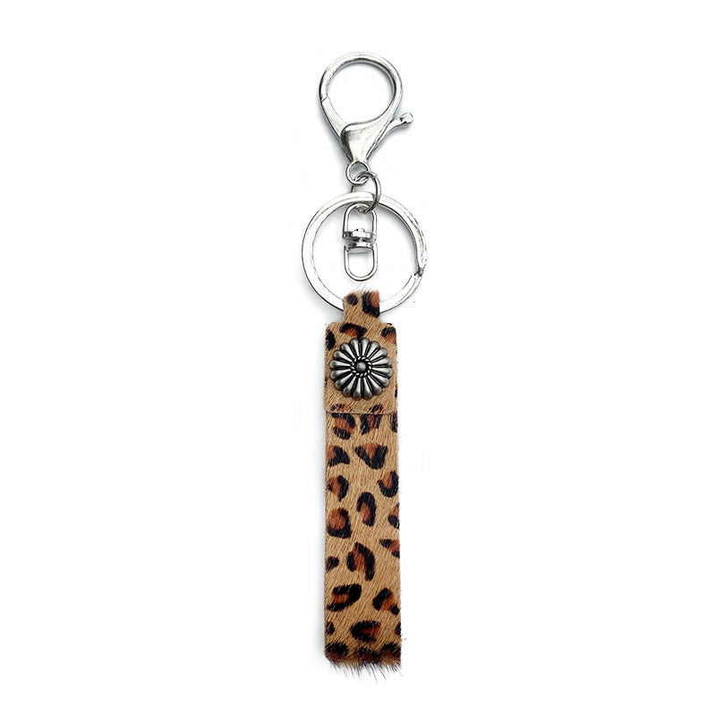 Wholesale Leopard Print Genuine Leather Pony Hair Western Style Keychain